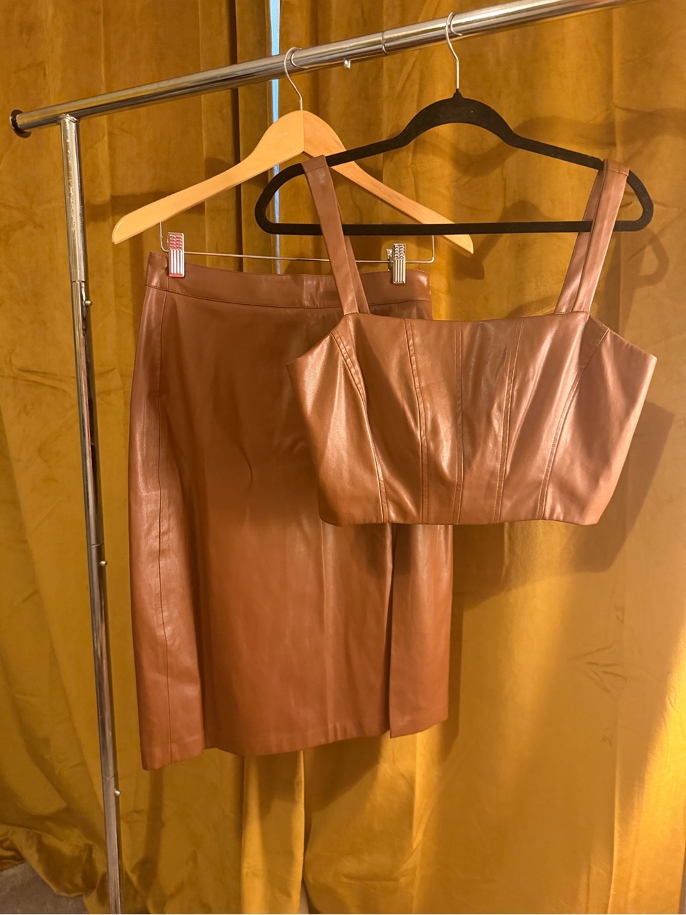 Jason Wu Brown Leather Pencil Skirt and Crop Top